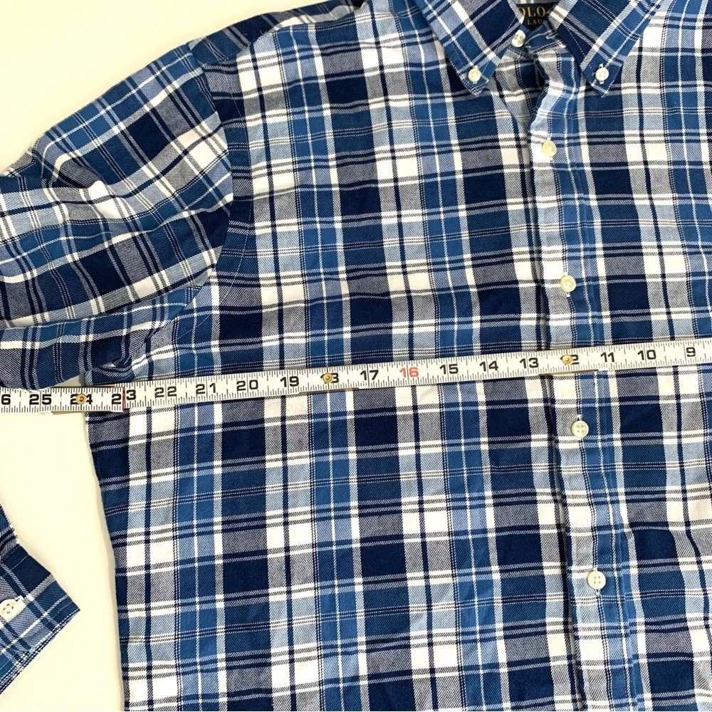 Polo Ralph Lauren Button Down Flannel Shirt Classic Fit Performance Blue Plaid - Picture 4 of 15